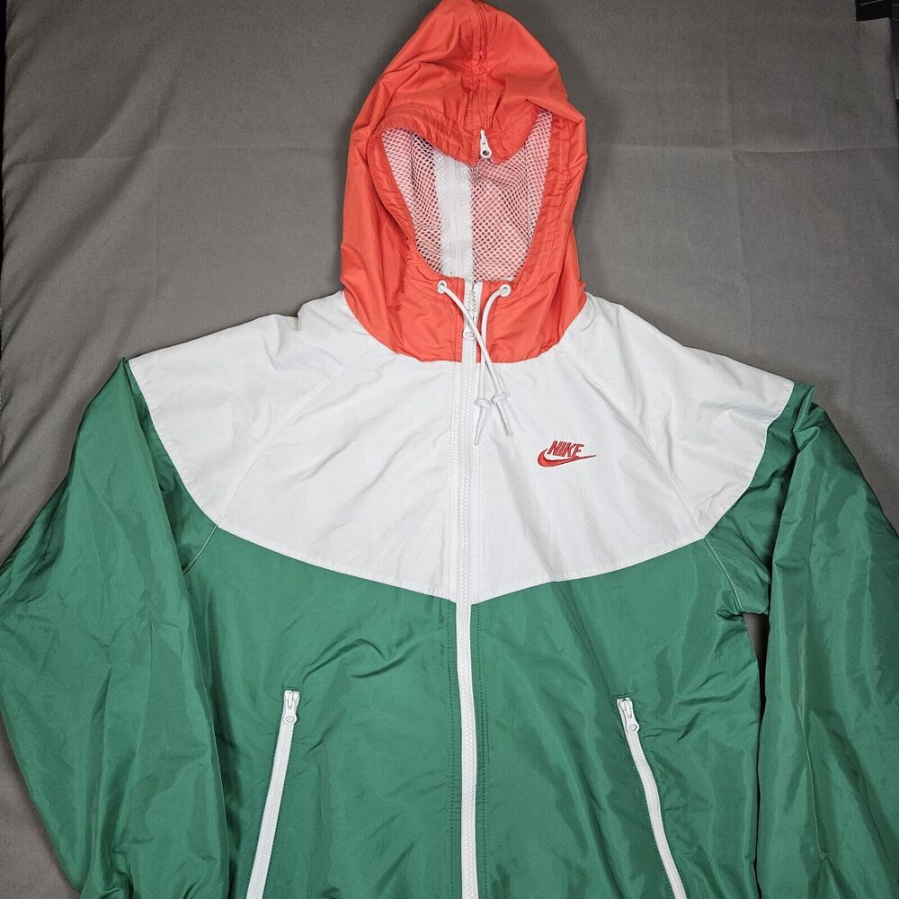 Nike Men’s Green/White/Orange Windbreaker Jacket with Hood